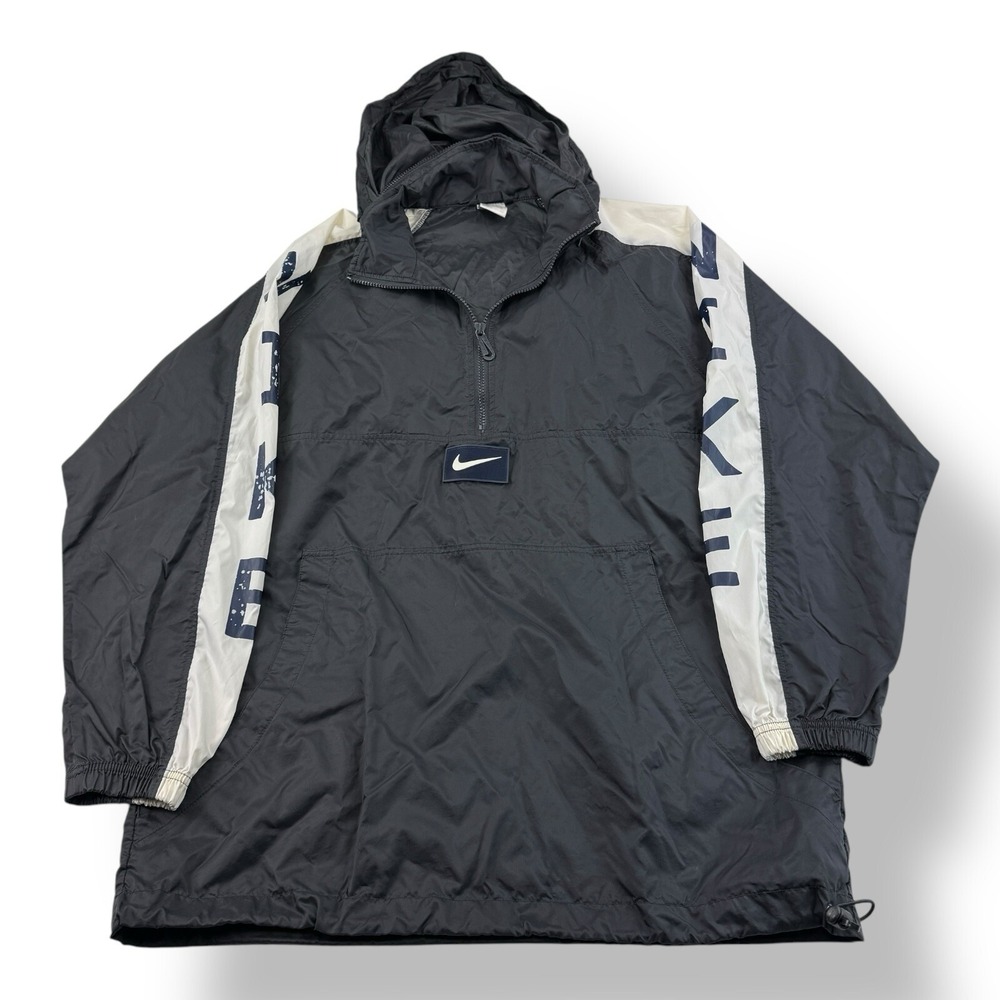 Nike Vintage Blue White Center Swoosh ½ Zip Nylon Hooded Anorak Medium